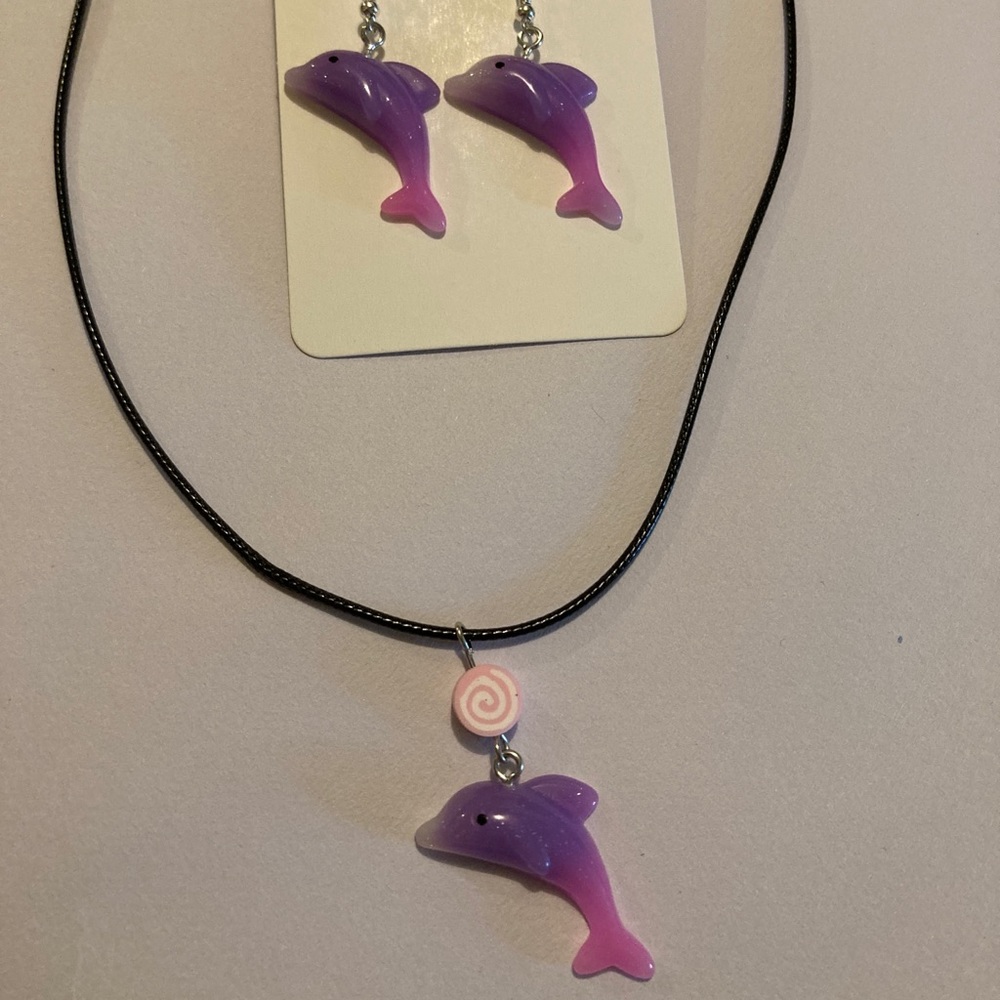 Handmade Purple and Pink Dolphin Jewelry Set